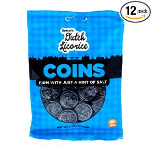 9 pieces (30 g) Dutch Licorice Coins