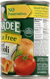 1 Cup Beef Ravioli, 99% Fat Free