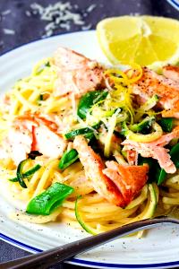 1 cup Pasta in Lemon Cream Sauce with Sockeye Salmon & Asparagus